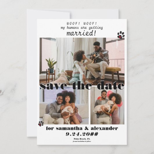 Mijn mens Getrouwd Foto Collage Hond Bruiloft Save The Date (Voorkant)