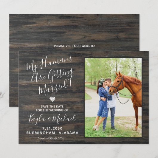 Mijn mensen die met een rustic weddenschapspaard t save the date (Voorkant / Achterkant)