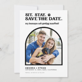 Mijn mensen krijgen een huwelijk met een hond. save the date