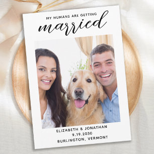 Mijn mensen krijgen een huwelijk met een hond. save the date