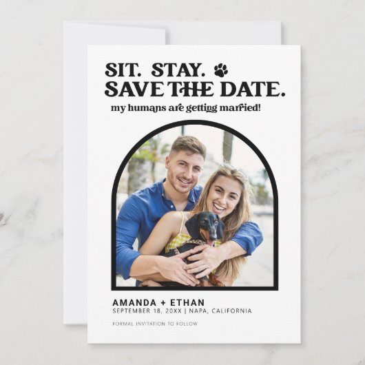 Mijn mensen krijgen een huwelijk met een hond. save the date (Voorkant)