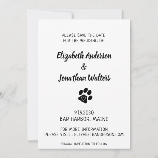 Mijn mensen krijgen een huwelijksfoto van Dog Wedd Save The Date (Achterkant)