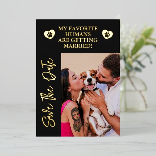 Mijn mensen worden gehuwd met een hond. folie uitnodiging (Staand Voorkant)