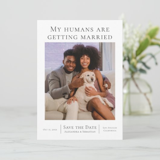 Mijn mensen worden gehuwd met huwelijksweddenschap save the date (Staand voorkant)