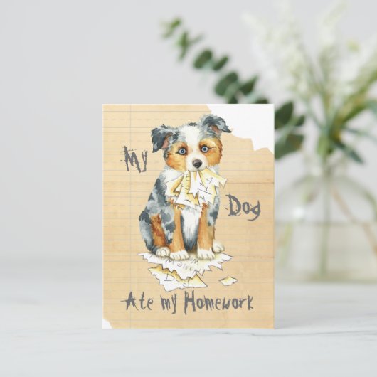 Mijn Mini American Shepherd Ate Mijn thuiswerk Briefkaart (Staand voorkant)