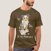 Mijn Mini American Shepherd Ate Mijn thuiswerk T-shirt (Voorkant)