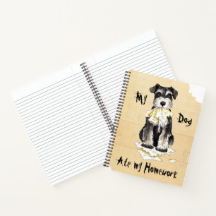 Mijn Mini Schnauzer Lab Ate Mijn thuiswerk Notitieboek