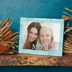 Mijn moeder foto Turquoise Waterverf Bloemenrand Fotoplaat