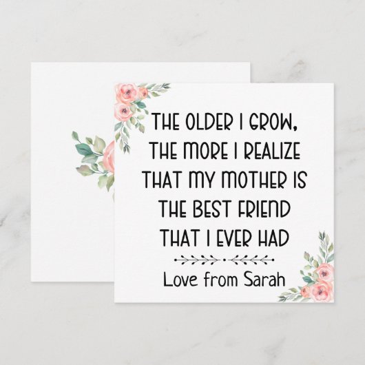 mijn moeder is mijn beste vriendin, sentimenteel c feestdagenkaart (Voorkant / Achterkant)