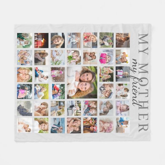 MIJN MOEDER MIJN VRIEND Mama Fotocollage Grijs Fleece Deken (Voorkant (Horizontaal))
