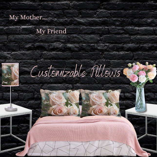 Mijn moeder, mijn vriendin Pink Rose Rustic Accent Kussen (Rustic pink roses mother/child friendship "My Mother... My Friend" customizable pillows for anyone)