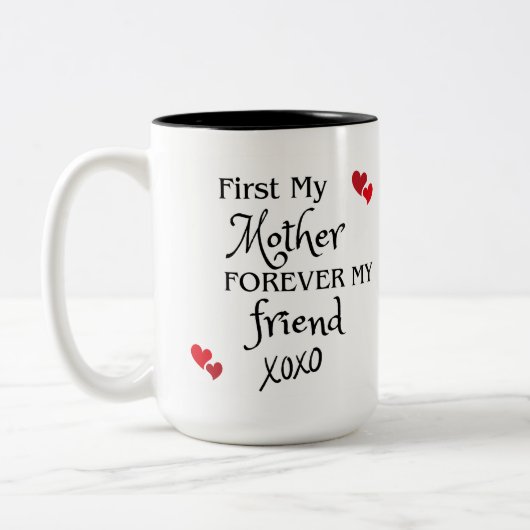 Mijn moeder voor altijd mijn vriend tweekleurige koffiemok (Links)