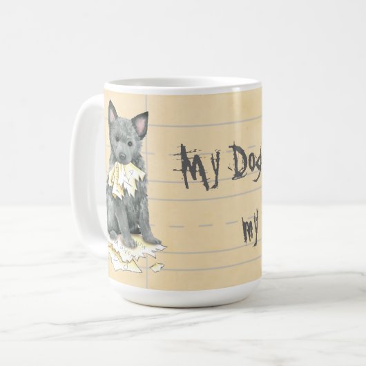 Mijn Mudi Ate Mijn thuiswerk Coffee Mok (Voorkant links)