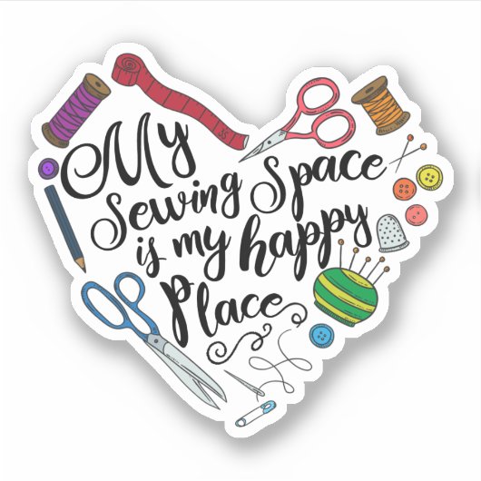 Mijn naaiplaats is mijn Happy Place Sticker (Voorkant)