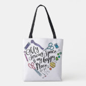 Mijn naairuimte is Mijn Happy Place Canvas tas (Achterkant)