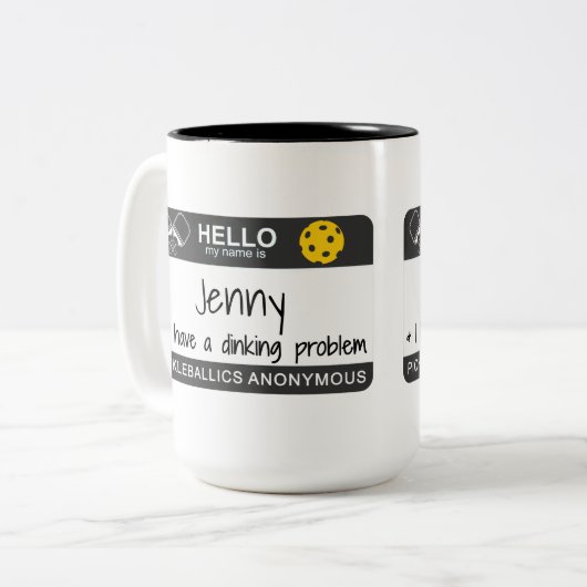 Mijn naam is | Ik heb een drankprobleem | Pickleba Tweekleurige Koffiemok (Voorkant links)