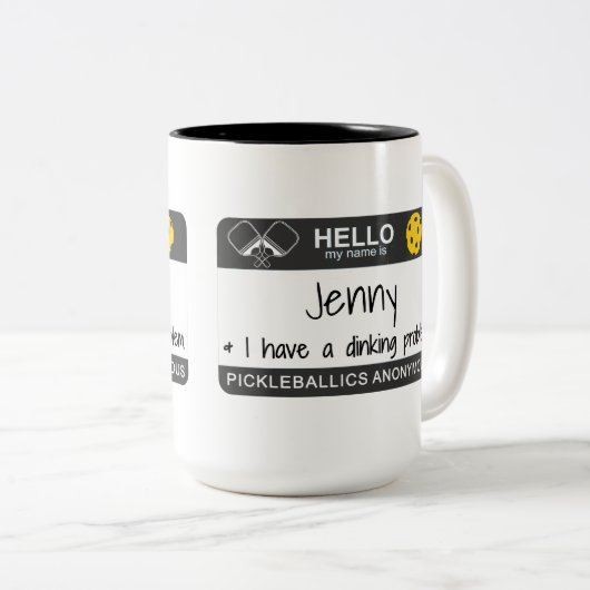 Mijn naam is | Ik heb een drankprobleem | Pickleba Tweekleurige Koffiemok (Voorkant rechts)