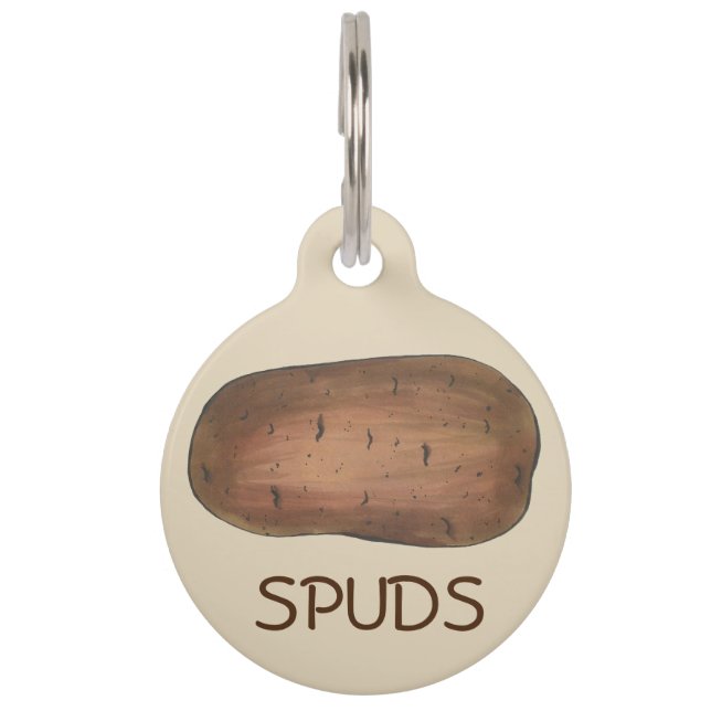 Mijn naam is Spuds Brown Bked Potato Veggie Huisdierpenning (Voorkant)