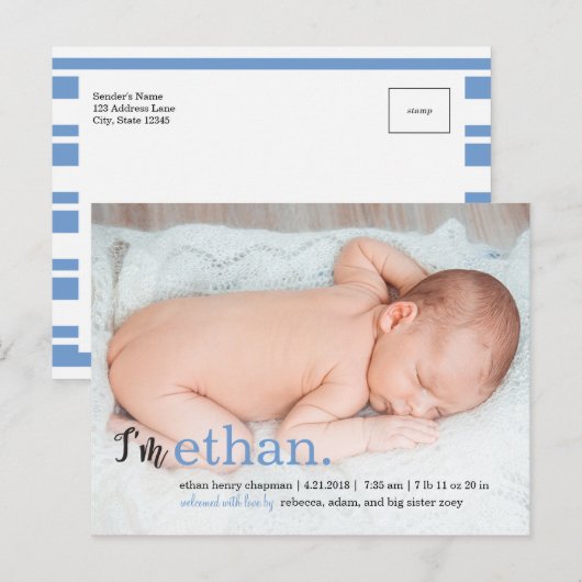 MIJN NAAM Moderne Geboorteaankondiging Aankondigingskaart (Voorkant / Achterkant)