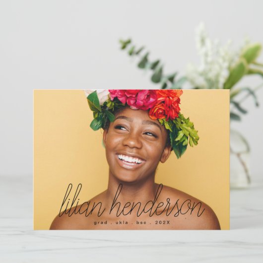 Mijn naam Zwart script Afstuderen twee foto's Aankondiging (Staand voorkant)