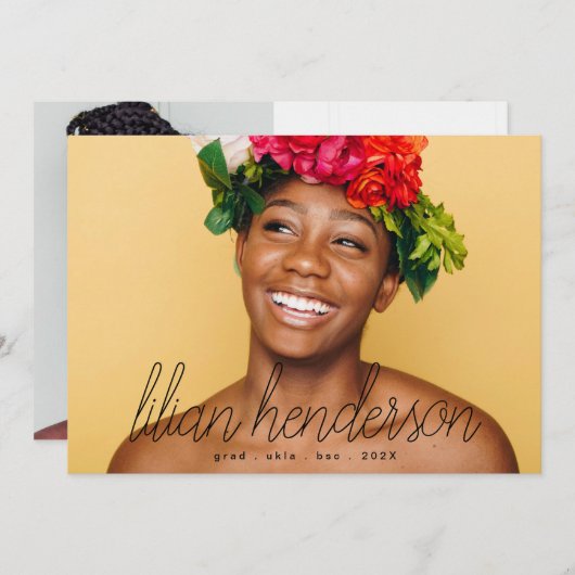 Mijn naam Zwart script Afstuderen twee foto's Aankondiging (Voorkant / Achterkant)