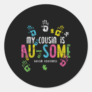Mijn neef is au-some _ Autisme Bewustzijn Ronde Sticker