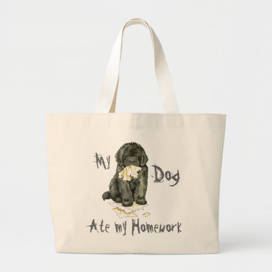 Mijn Newfoundland Ate Mijn thuiswerk Grote Tote Bag (Voorkant)