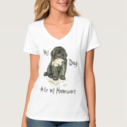 Mijn Newfoundland Ate Mijn thuiswerk T-shirt (Voorkant)