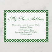 Mijn nieuwe adres met groene en witte stippen informatiekaartje (Voorkant)