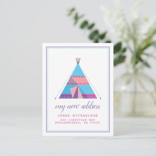 Mijn nieuwe adres | Pastel Teepee Home Briefkaart (Staand voorkant)