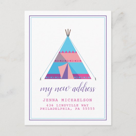 Mijn nieuwe adres | Pastel Teepee Home Briefkaart (Voorkant)