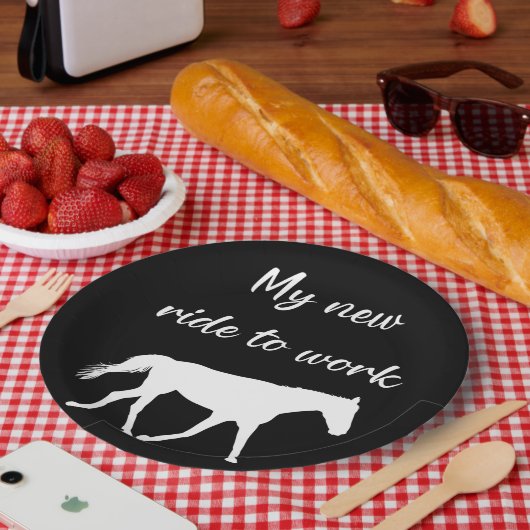 Mijn nieuwe ride om te werken door Paard Funny Papieren Bordje (Picknick)