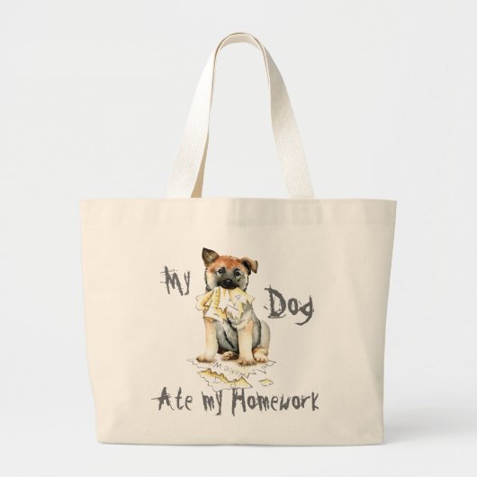 Mijn Noorse Elkhound Ate Mijn thuiswerk Grote Tote Bag (Voorkant)