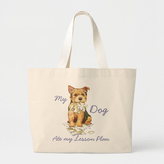Mijn Norwich Terrier Ate mijn Lesson Plan Grote Tote Bag (Voorkant)