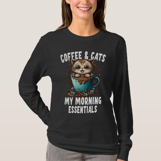 Mijn Ochtend Essentials Koffie En Katten T-shirt (Voorkant)