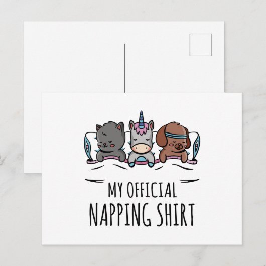 Mijn officiële shirt slaapt Unicorn Dog Cat Briefkaart (Voorkant / Achterkant)