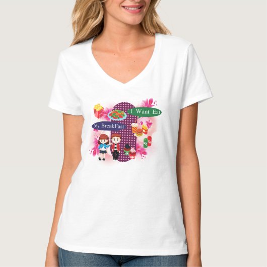 Mijn Ontbijt Vrouwen V-Hemd T-shirt (Voorkant)