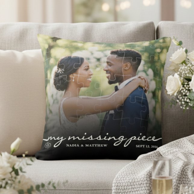 Mijn Ontbrekende Stuk Foto Legpuzzel Trouwen Kussen (My Missing Piece Photo Jigsaw Puzzle Wedding Throw Pillow
)