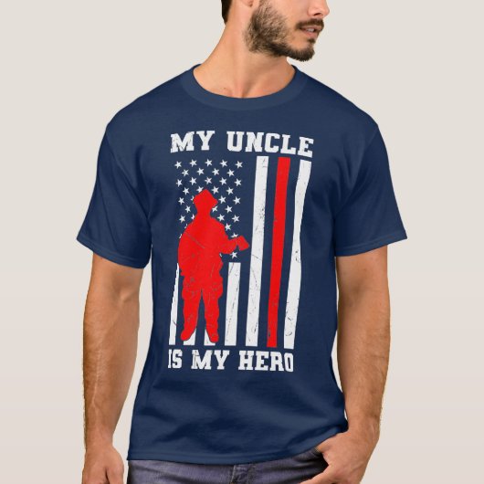 Mijn oom is mijn Hero brandweerman Thin Red Line T-shirt (Voorkant)