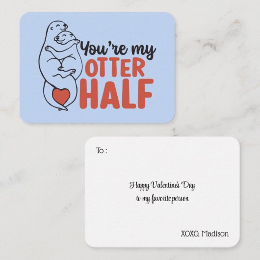 Mijn Otter Half Funny Pun Cute Valentijnsdag Notitiekaartje (Voorkant / Achterkant)