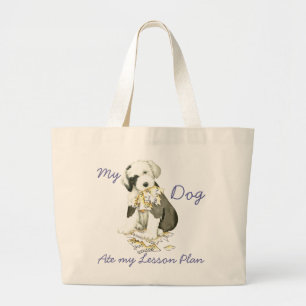Mijn oude Engelse Sheepdog Ate mijn Lesson Plan Grote Tote Bag