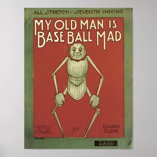 Mijn oude Man is  Hoesje van honkbal. Poster (Voorkant)
