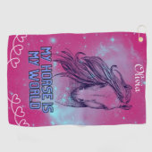 Mijn paard is mijn wereld Magenta Golfhanddoek (Horizontaal)