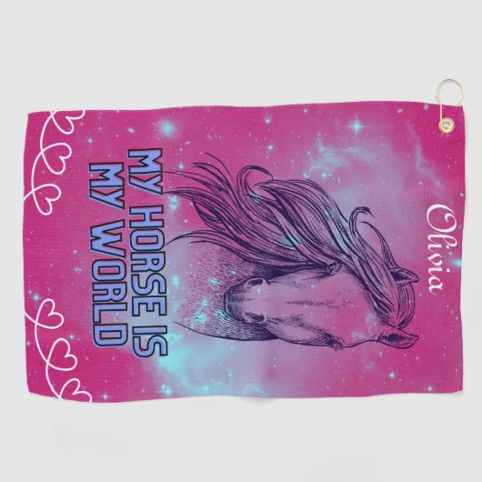 Mijn paard is mijn wereld Magenta Golfhanddoek (Horizontaal)