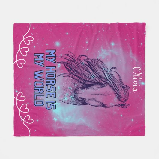Mijn paard is mijn wereldmagenta fleece deken (Voorkant (Horizontaal))