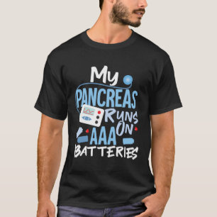 Mijn pancreas loopt op Aaa Batteries Type 1 diabet T-shirt