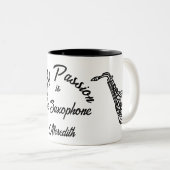 MIJN PASSIE is de Saxofone Tweekleurige Koffiemok (Voorkant rechts)