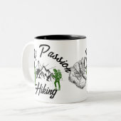 MIJN PASSIE is Hikken, bergen, wandelschoenen Tweekleurige Koffiemok (Voorkant links)