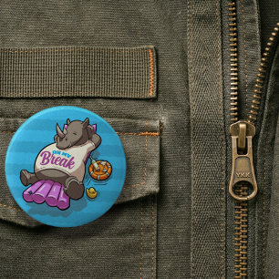 Mijn pauze Grappige ontspannen neushoorn aan het z Ronde Button 5,7 Cm