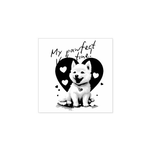 Mijn Pawfect Valentijn - Schattige Witte Jindo Pup Rubberstempel (Afrduk)